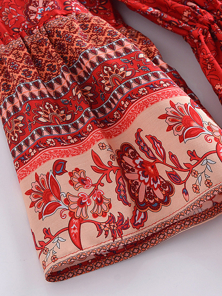 Red Boho Midi Dress | Bohemian Style